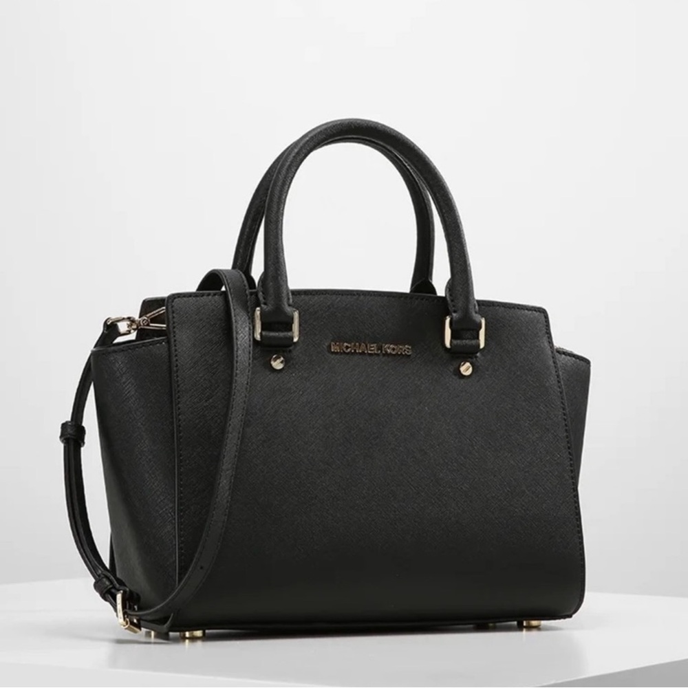 Michael Kors Black Selma Satchel Saffiano Leather Crossbody Bag